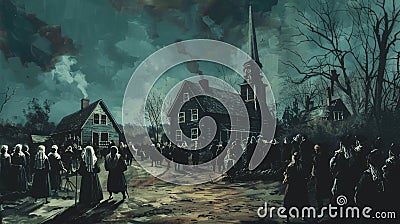 Eerie Depiction: Salem Witch Trials Unfold in Haunting Artwork Stock Photo