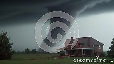 The incredible force of a massive tornado hurling houses and trees in its path created with Generative AI Stock Photo