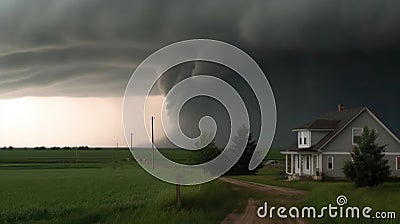 The incredible force of a massive tornado hurling houses and trees in its path created with Generative AI Stock Photo