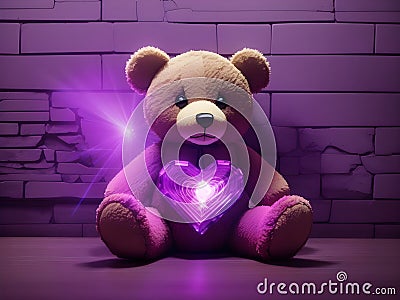Royal Embrace: Violet Laser-etched Teddy Bear Heart Wall Decor Stock Photo