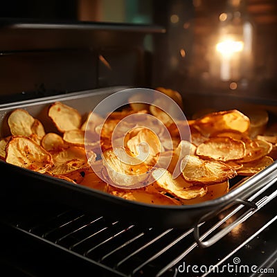 Golden Elegance: The Art of Baking Perfect Potato Crisps Stock Photo