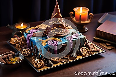 Colorful Iced Cake with a Magical Theme Stock Photo