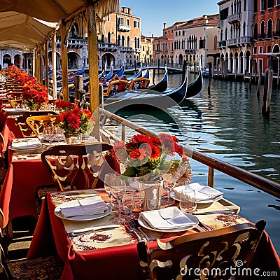 Whimsical Floating Restaurant in Venice, Italy Stock Photo