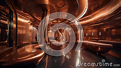 Luxury Futuristic Interior: Gold & Brushed Copper Shine Stock Photo