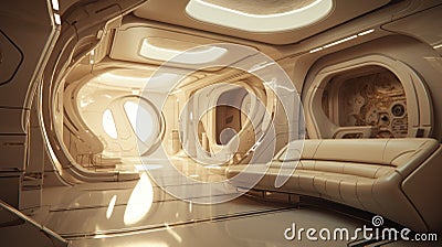 Futuristic Cream and Taupe Brown Interior with Award-Winning 8K HD Desig Stock Photo
