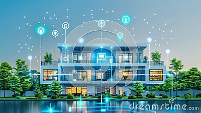 Experience the future of property management with automated smart buildings using sensors and AI technology. Stock Photo