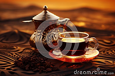Experience the intensity of Arabian black coffee, a true cultural delight Stock Photo