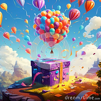 Whimsical gift box in dreamlike landscape Stock Photo