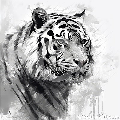 Tiger In Black And White: A Minimalist Stroke Innovator Stock Photo