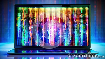 Dynamic Glitch Art Poster Textured Binary Code Screen Display with a Rule of Thirds Composition Stock Photo