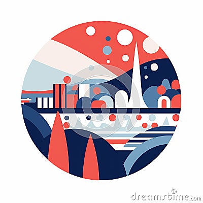 Oslo's Maritime Essence: Fjords & Modernity in Abstract Cartoon Illustration
