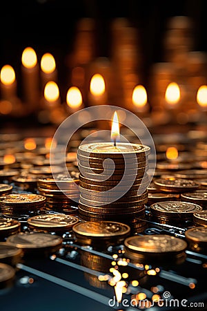 Experience the power of financial investment through this compelling image showcasing a stack of coins. ai generated Stock Photo