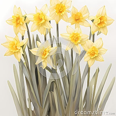 Golden Sunrise - Watercolor Daffodils Stock Photo