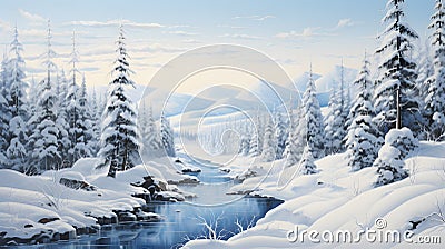 Experience the raw, untamed beauty of winter with this highly detailed banner featuring a wilderness blanketed in snow Stock Photo