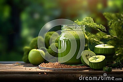 Detoxify with Green Juice Featuring Apple, Broccoli and Cucumber Juice Stock Photo