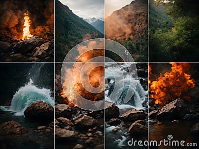 Eternal Elements: Harmonizing Air, Water, Fire, Earth, and Space Stock Photo