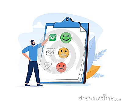 Experience, satisfaction survey, mental health. Performance appraisal scale. Experience opinion from consumer as choice Vector Illustration
