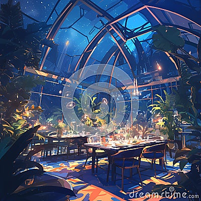 Ethereal Greenhouse Dining Experience Stock Photo