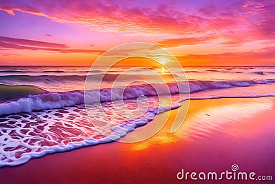 Experience the serene beauty of a sunrise at the beach. Stock Photo