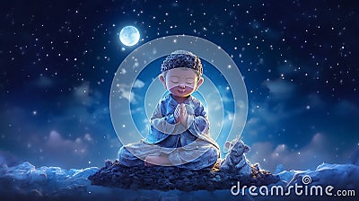 A Child Buddha statue is bathed in the soft ethereal light Stock Photo