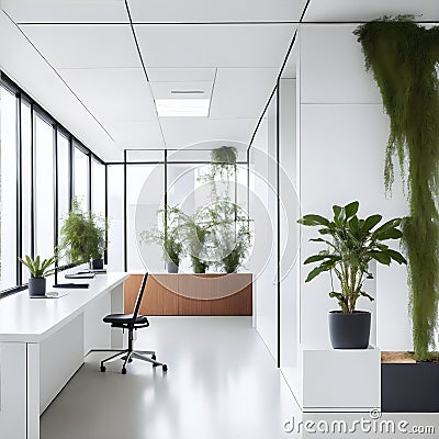 Mockup of a White and Serene Scandinavian Office Room Interior Design Stock Photo