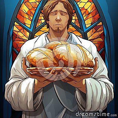 Heavenly Hands - A priest& x27;s hands holding sacramental bread Stock Photo