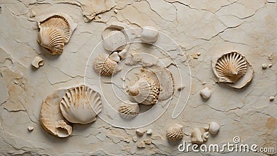 Seashell Symphony: Fossilized Limestone Serenity. AI generate Stock Photo