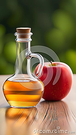 Apple vinegar in a bottle illustration ai generated Cartoon Illustration