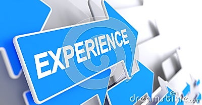 Experience - Text on Blue Arrow. 3D. Stock Photo