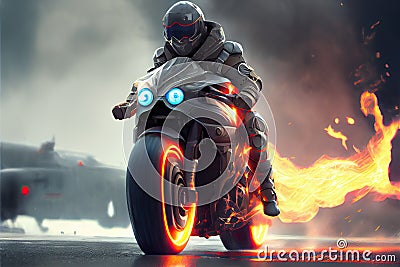 Futuristic rider. AI art generated. Stock Photo