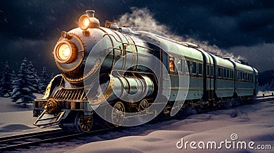 Retrofuturistic Steampunk Train in High-Speed Panning Shot - generative ai Stock Photo