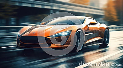 A sleek sports car speeding down the highway with the wind in its hair created with Generative AI Stock Photo