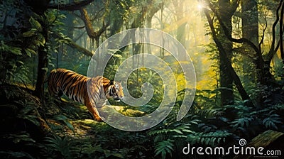 Tiger Ruts In Lush Forest Stock Photo
