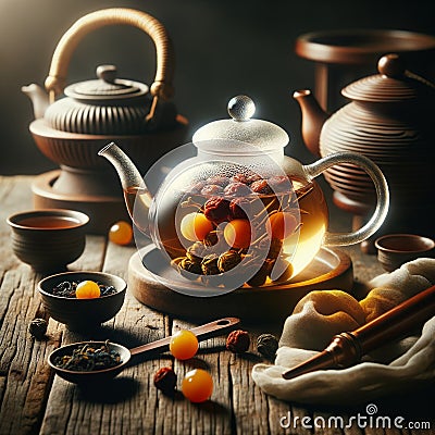 Serenity in a Teapot, Fruit Oolong Infusion Stock Photo