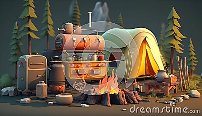 Camping 3D - Take in the breathtaking seascape from your island camping spot - ai generated Stock Photo
