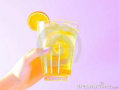 Savoring Sunrise: A Perfect Moment Captured in a Glass of Orange Juice Stock Photo