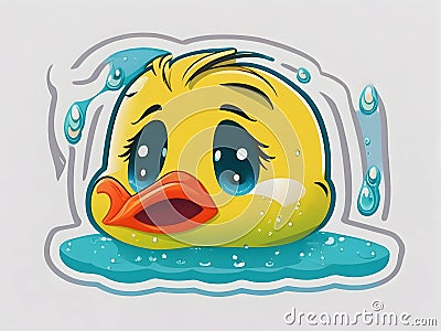 Emotional Ducks: Crying, Happy, and Cute Cartoon Stickers in Vector Style with White Background Stock Photo