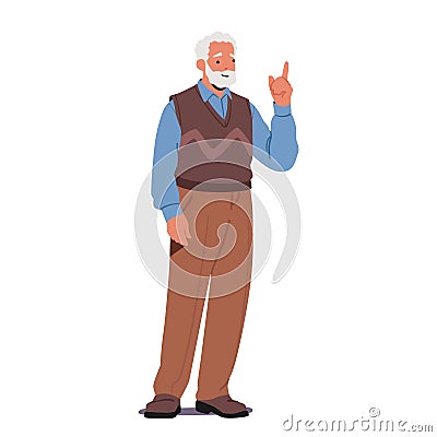 Experienced Senior Man Hand Pointing With Authority And Precision, Old Character Conveying Knowledge Vector Illustration