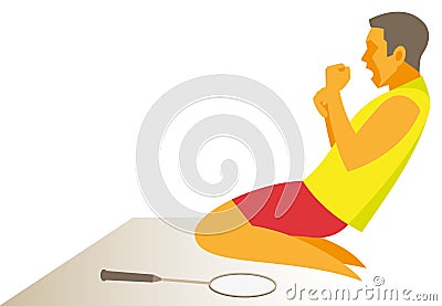 Experienced young athlete - a badminton player celebrates the vi Vector Illustration