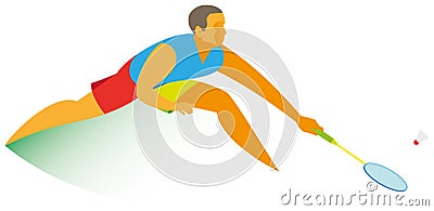 An experienced young athlete - a badminton player - is preparing Vector Illustration
