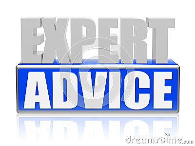 Expert advise in blue white banner - letters and block Stock Photo