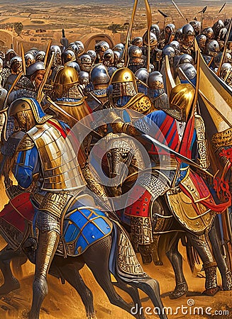 Crusades ca 1187. Fictional Battle Depiction. Generative AI. Cartoon Illustration