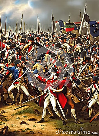 French Revolutionary Wars ca 1796. Fictional Battle Depiction. Generative AI. Cartoon Illustration
