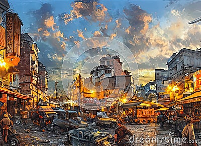 Pivdenne, Kharkiv, Ukraine. Fictional Gritty Places Art. Stock Photo