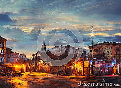 Pokrov, Dnipro­petrovsk, Ukraine. Fictional Gritty Places Art. Stock Photo