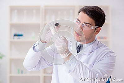 The expert criminologist working in the lab for evidence Stock Photo