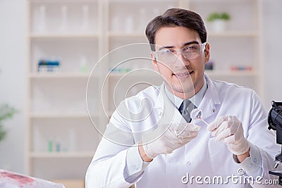 The expert criminologist working in the lab for evidence Stock Photo