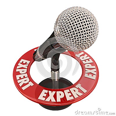 Expert Microphone Knowledge Wisdom Interview Public Speaking Stock Photo