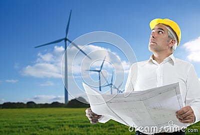 Expertise architect senior engineer plan windmill Stock Photo