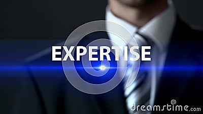 Expertise, businessman standing in front of screen quality control investigation Stock Photo